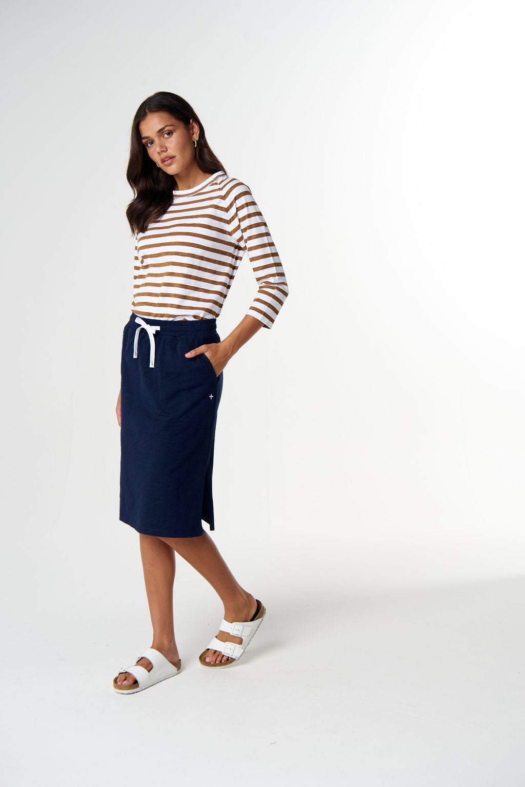 Folk Side Split Skirt - Parisian Navy