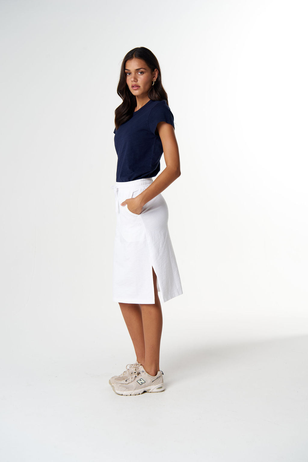 Folk Side Split Skirt - Optical White