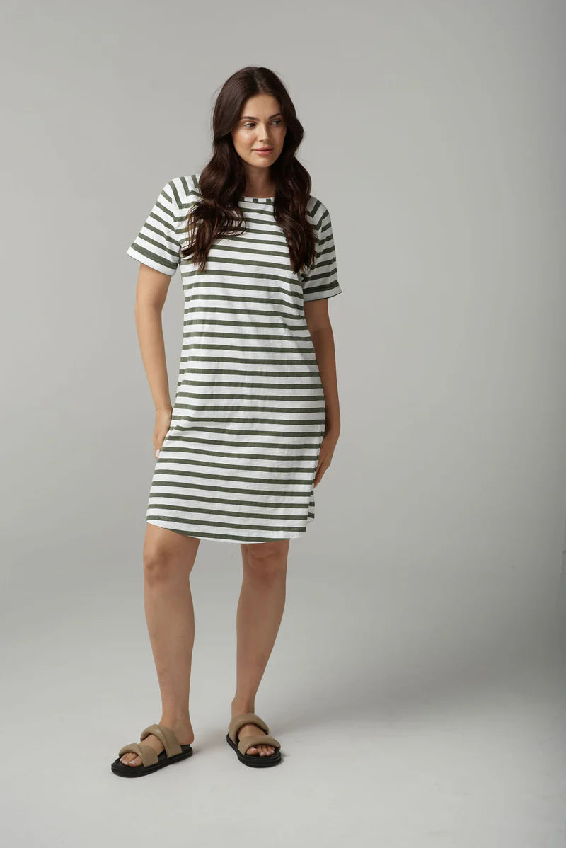 Stripe Raglan Dress - White/Fairway Green