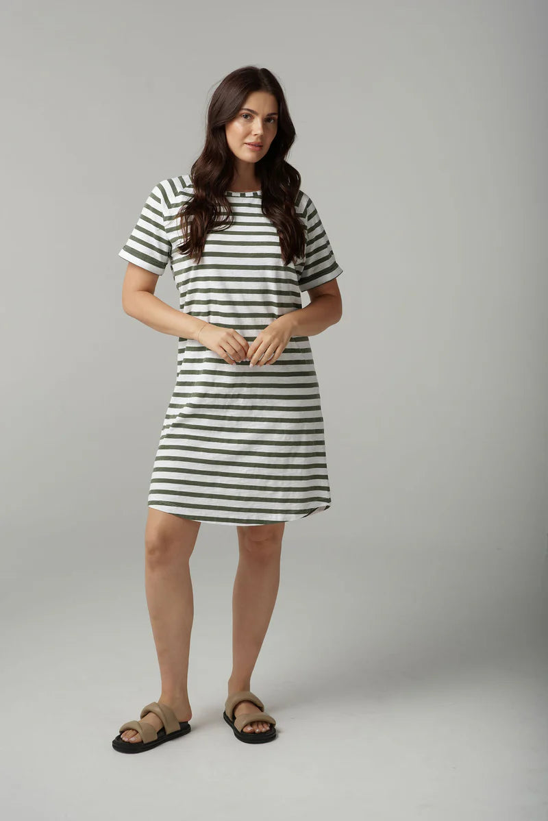Stripe Raglan Dress - White/Fairway Green