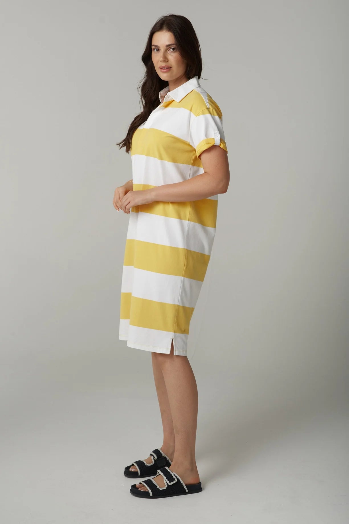 Stripe Rugby Dress - White/Daffodil