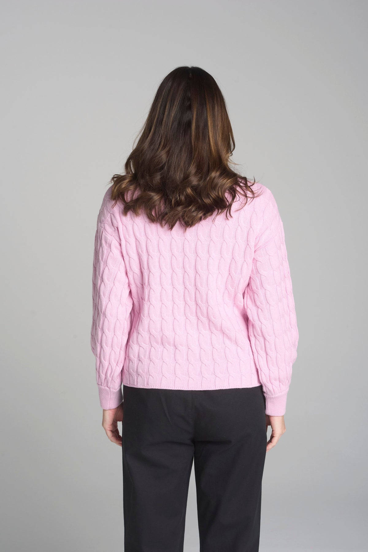 Crew Neck Cable Chunky Knit - Rose Petal