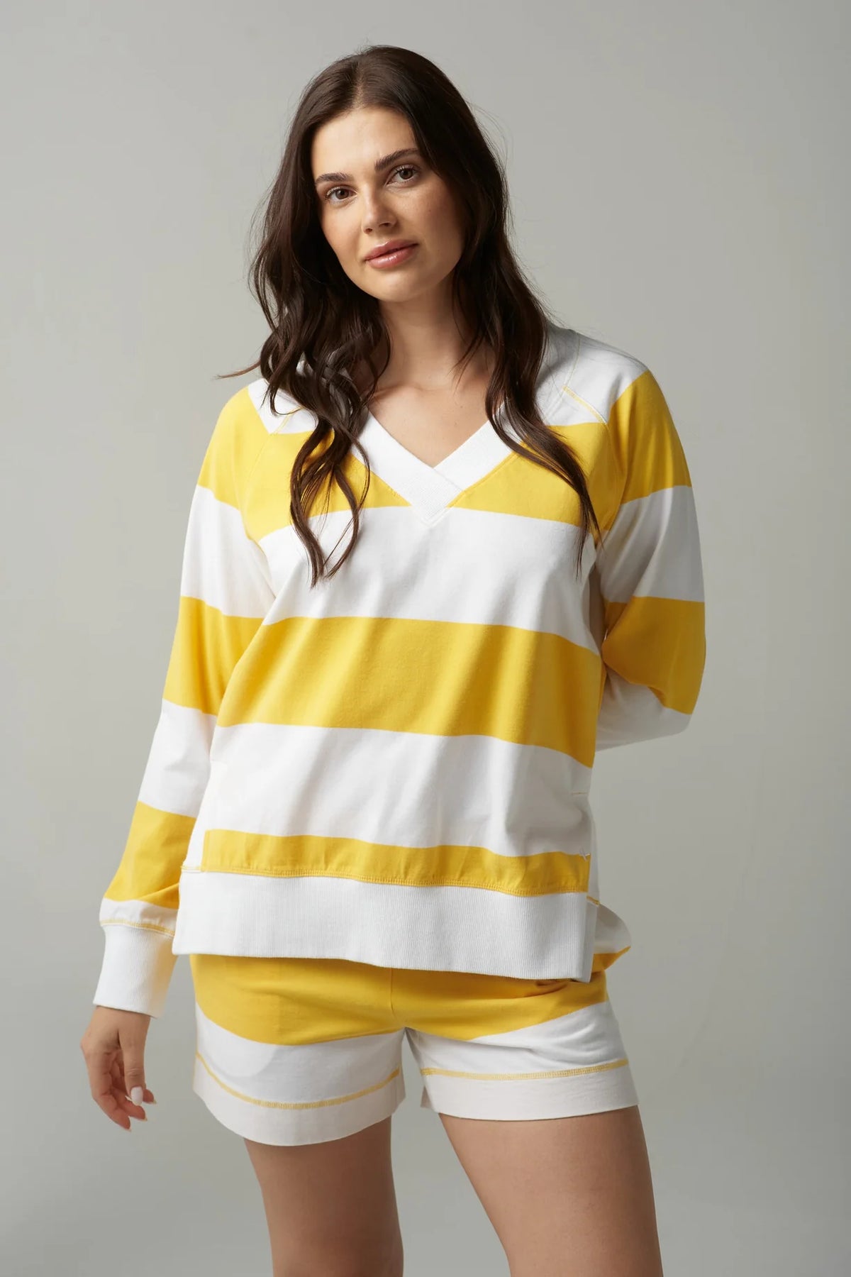 Rugby V Neck Sweater - White/Daffodil
