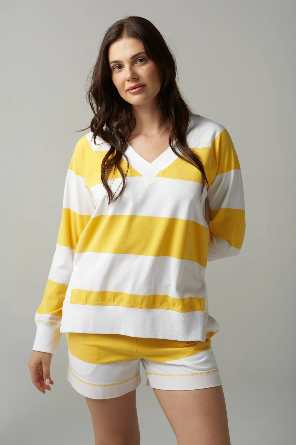 Rugby V Neck Sweater - White/Daffodil