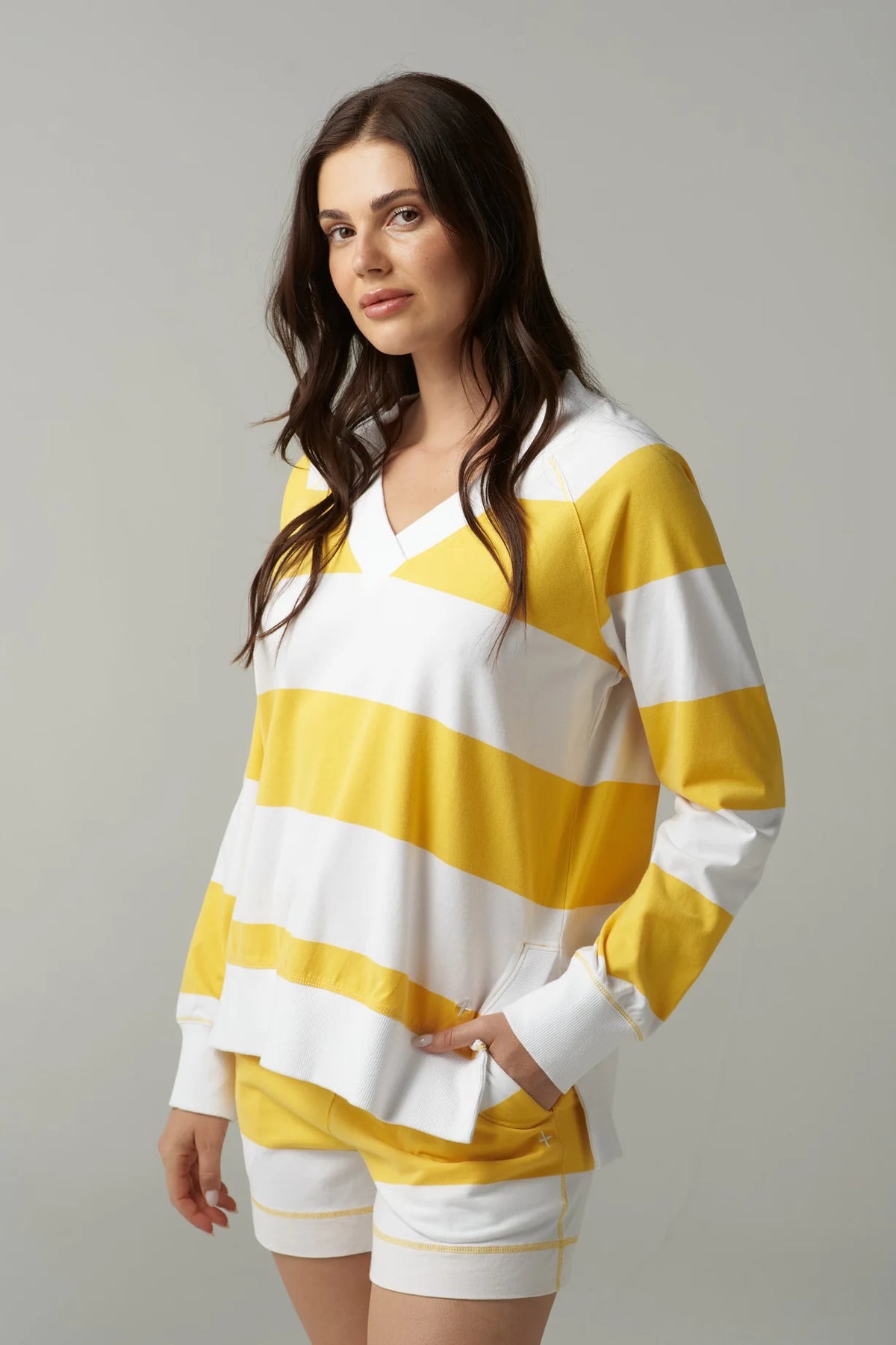 Rugby V Neck Sweater - White/Daffodil