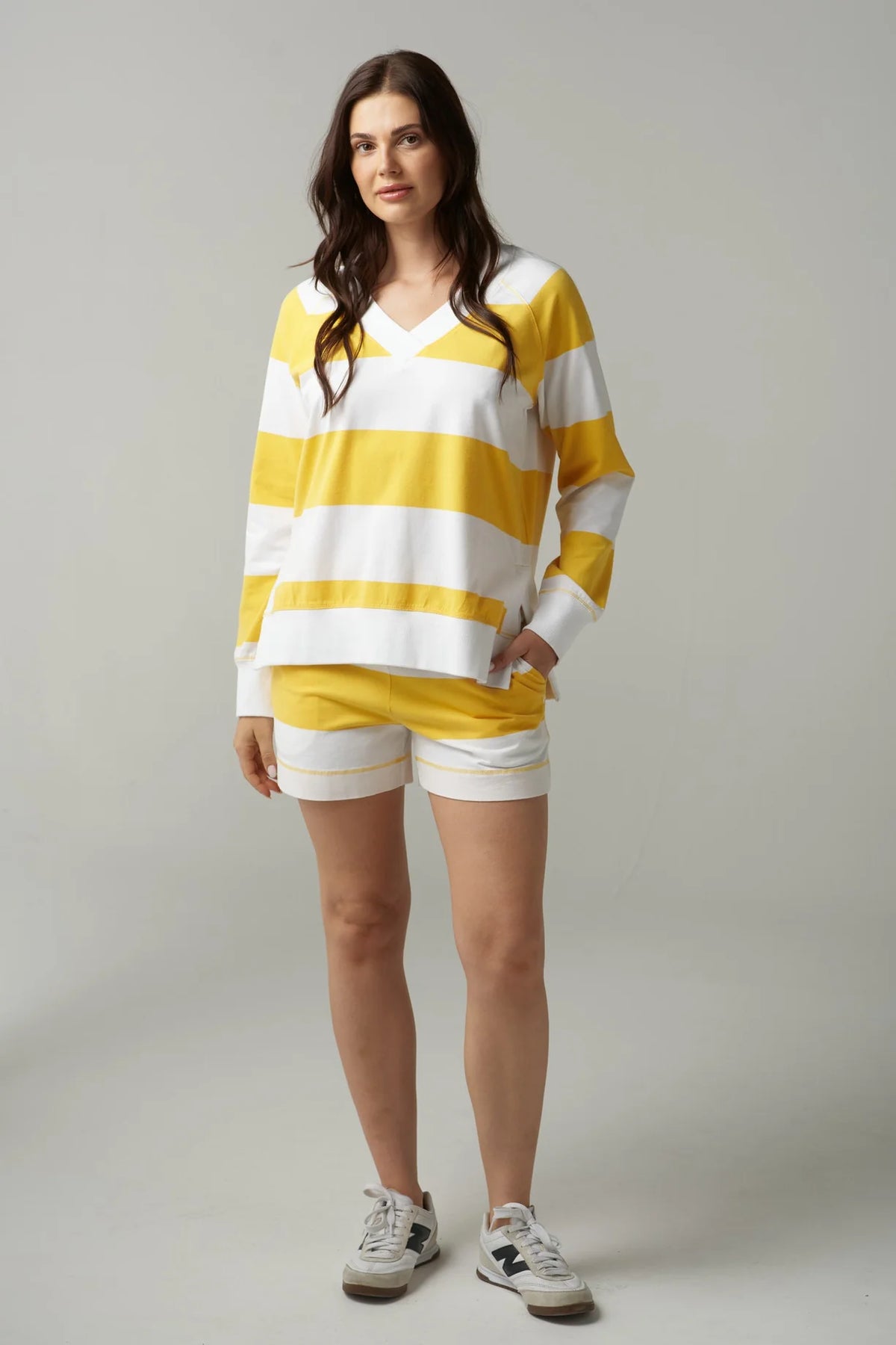 Rugby V Neck Sweater - White/Daffodil