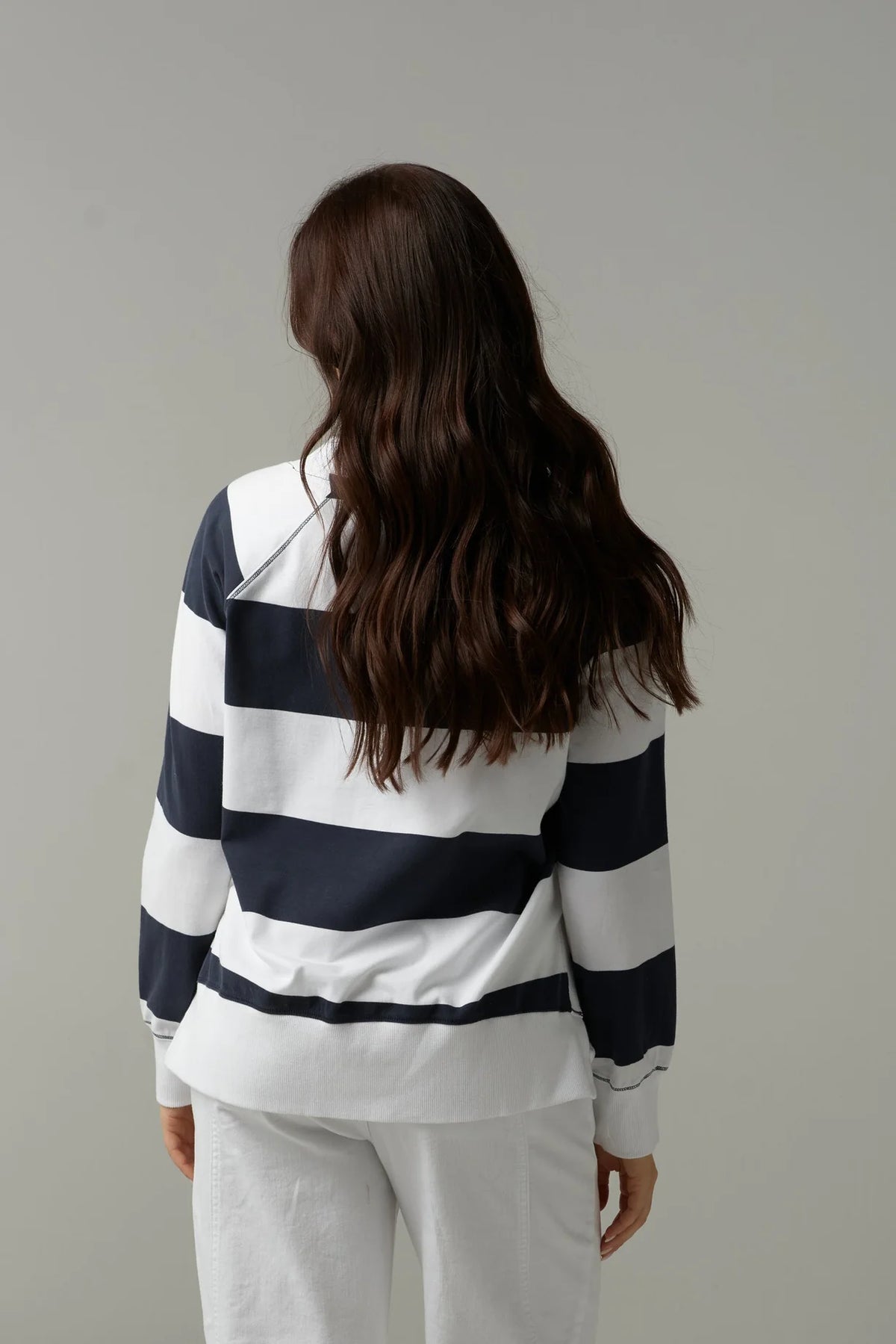 Rugby V Neck Sweater - White/Parisian Navy