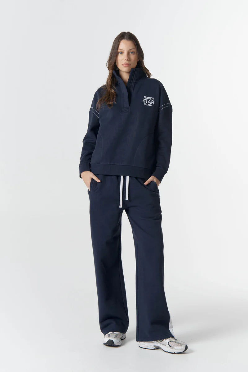 Off Track 1/2 Zip Sweater - Parisian Navy/White