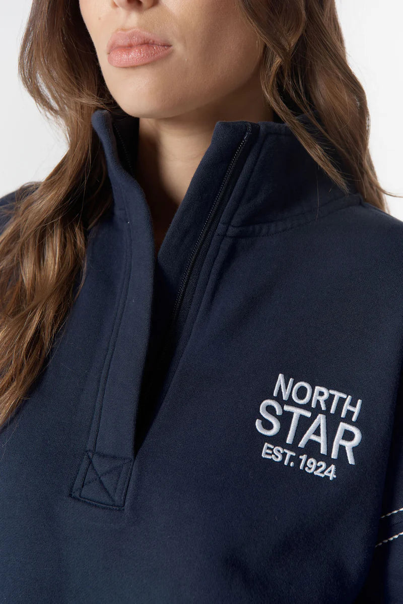 Off Track 1/2 Zip Sweater - Parisian Navy/White