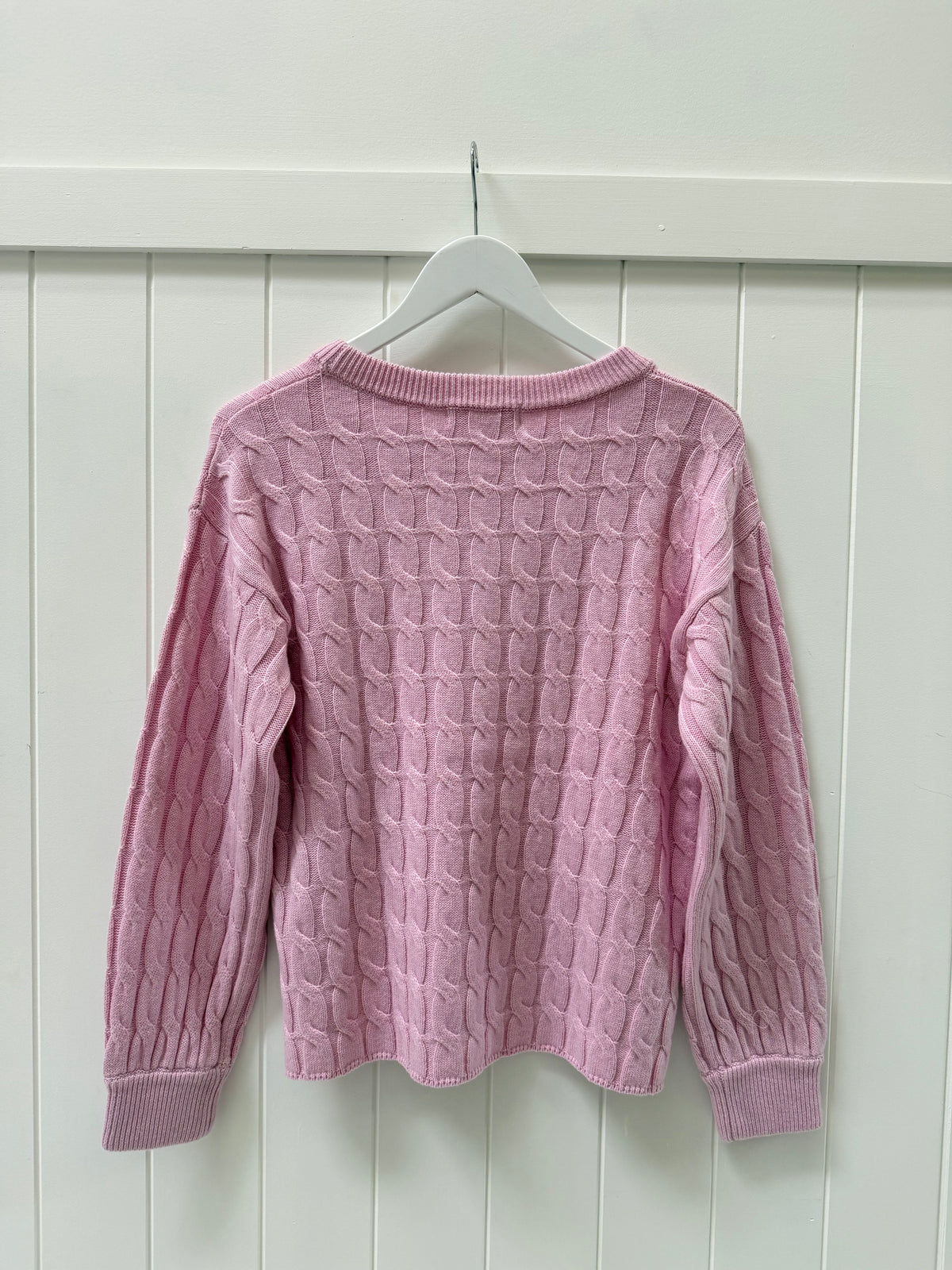 Crew Neck Cable Chunky Knit - Rose Petal
