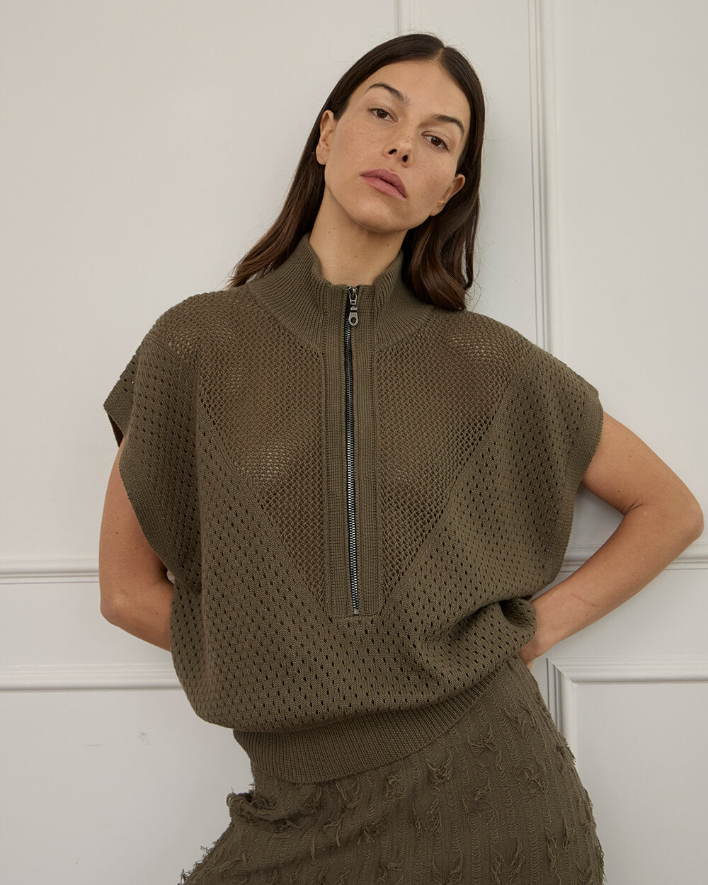 Knit zip top cotton