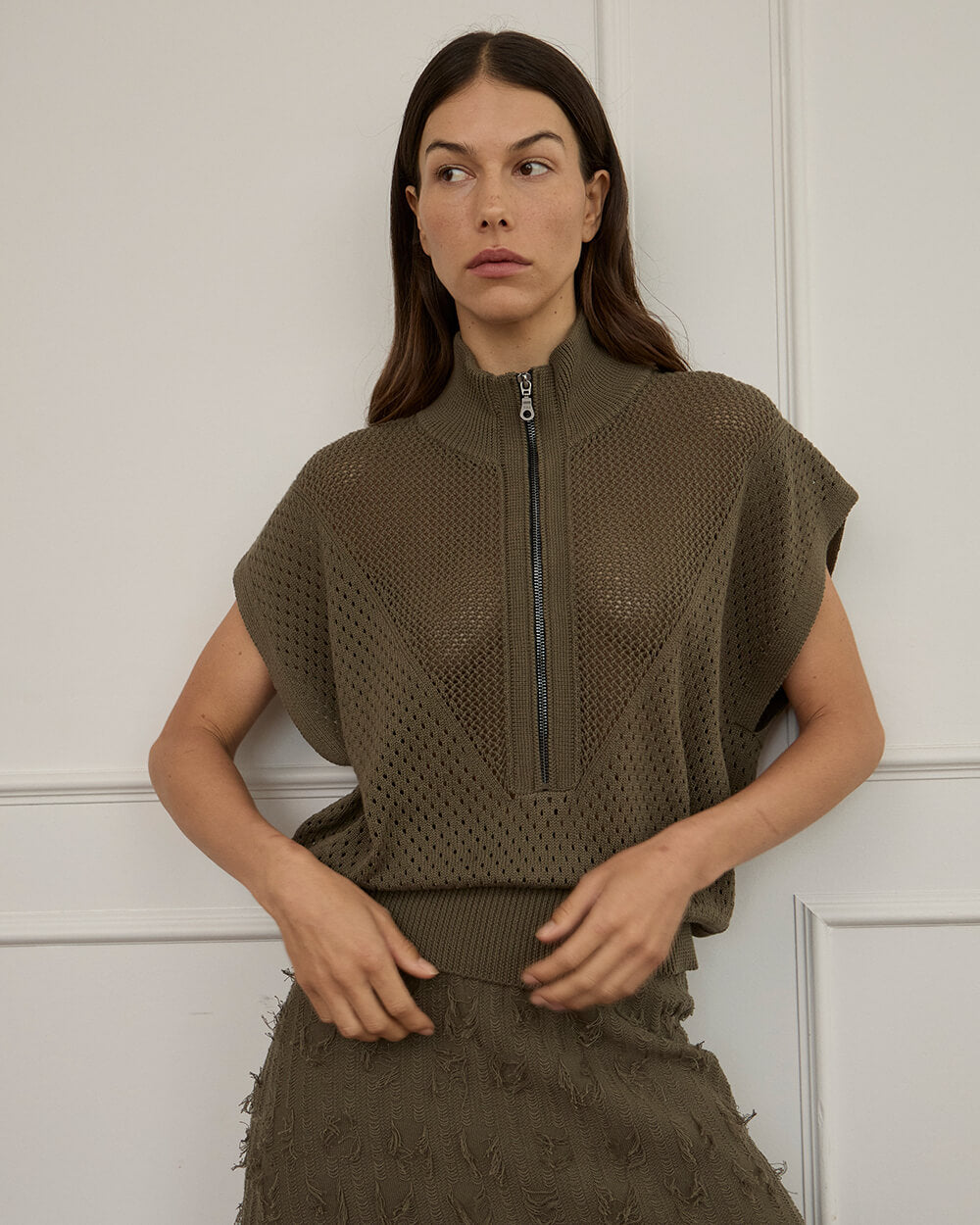Carrie Zip Top - Khaki