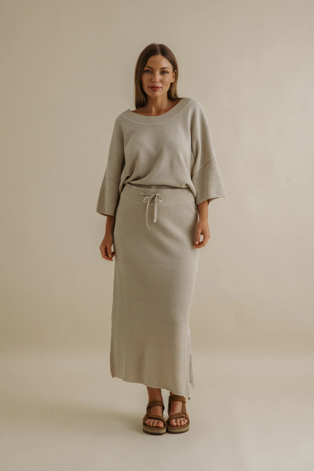 Coral Knitted Tee Pullover - Sand Combo