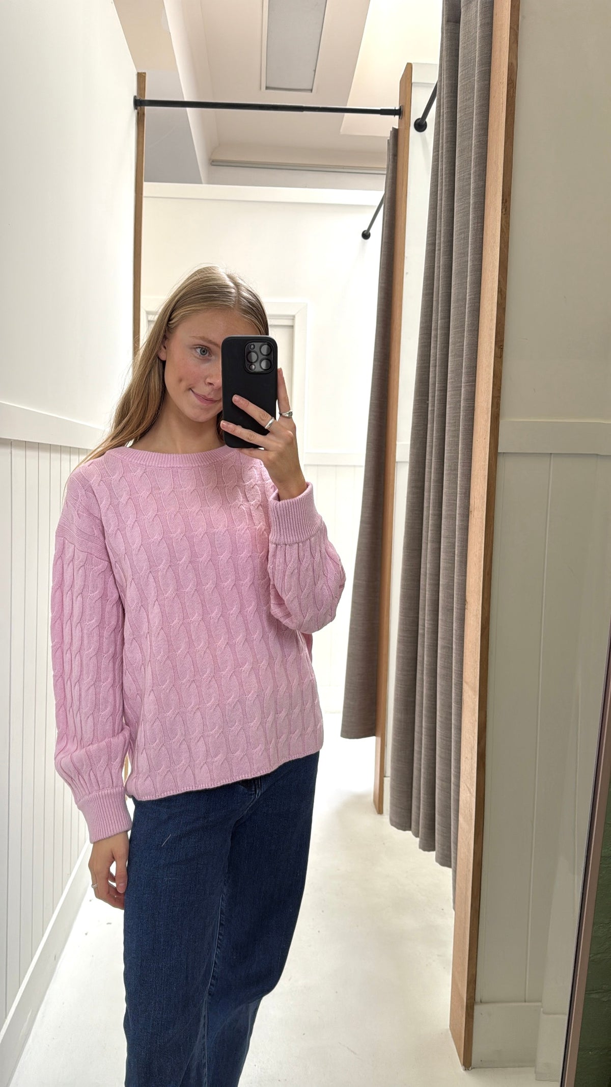 Crew Neck Cable Chunky Knit - Rose Petal