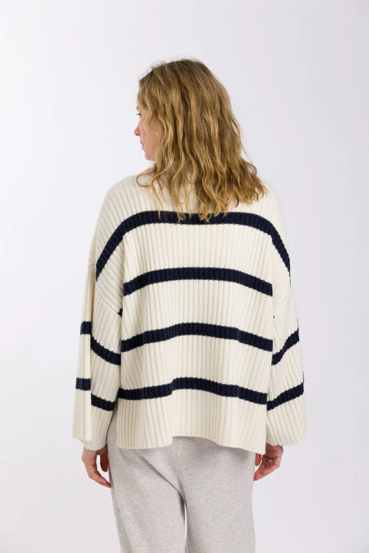 Divine Stripe Rib Pullover - Vanilla/Starling
