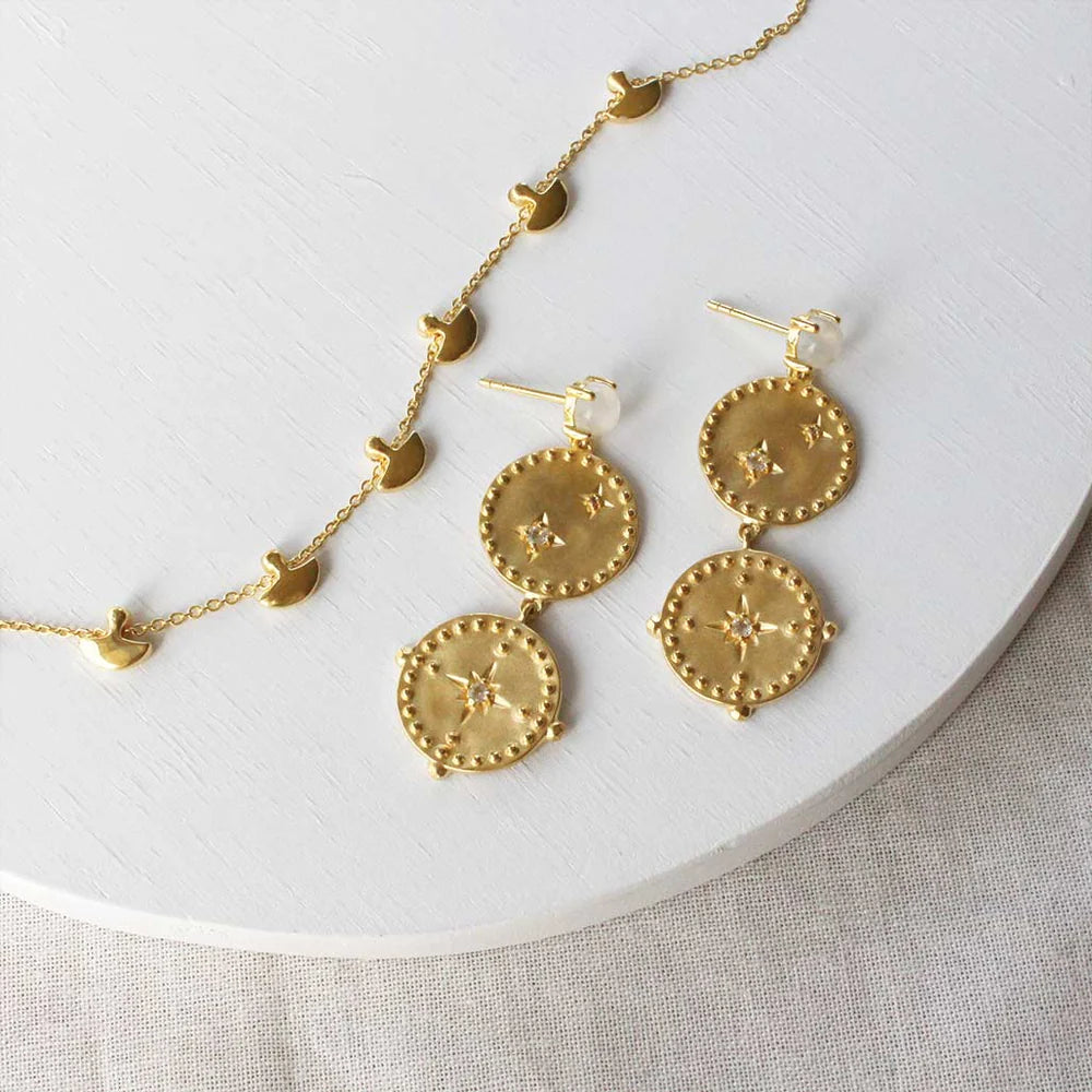 Double Disc Earrings - 18k Gold Plate