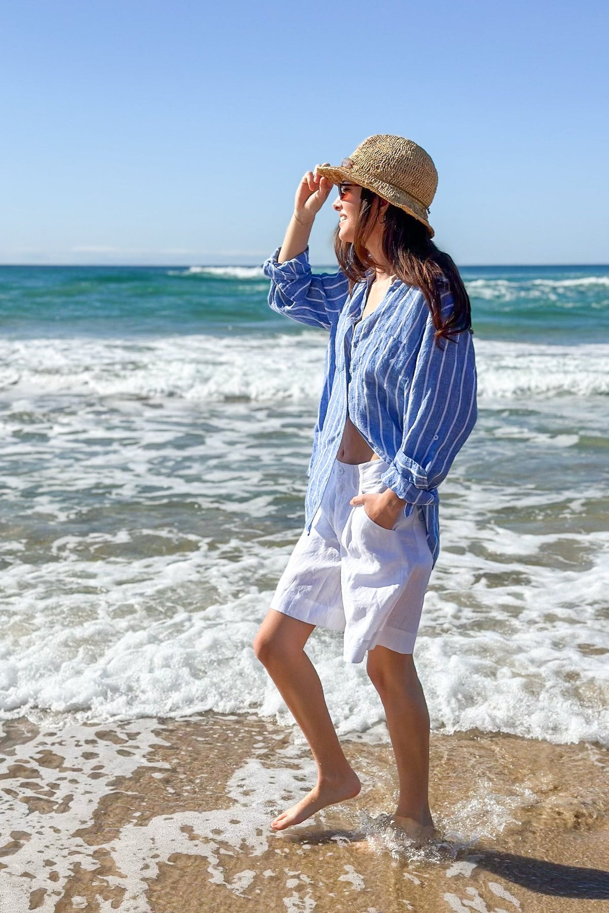 Boyfriend Linen Shirt - Marine Stripe