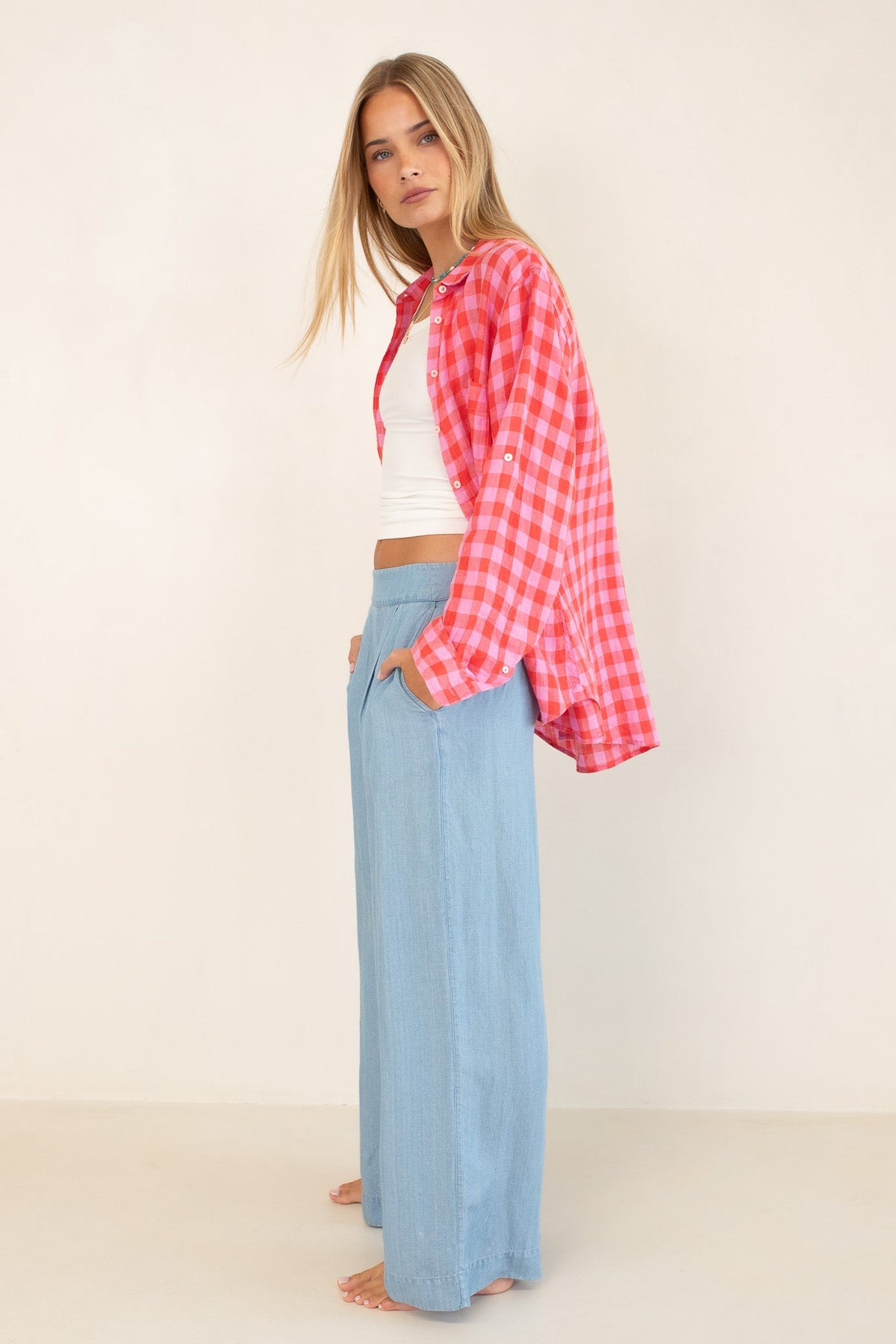 Check linen shirt