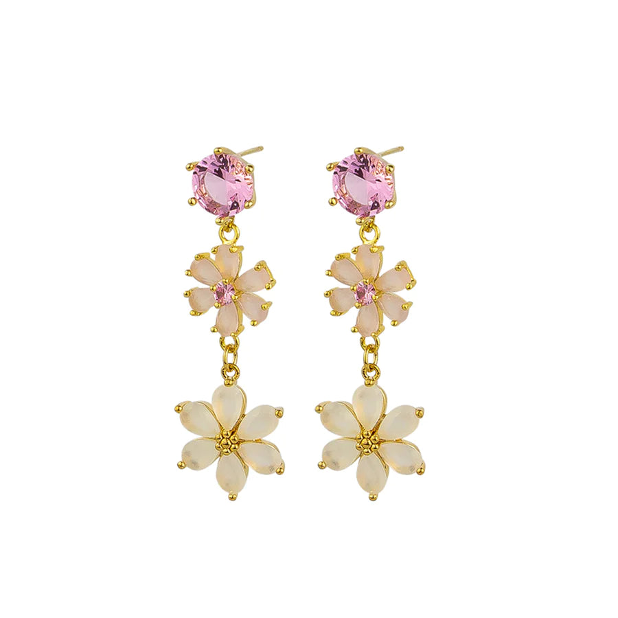 CRYSTAL FLOWER EARRINGS PINK