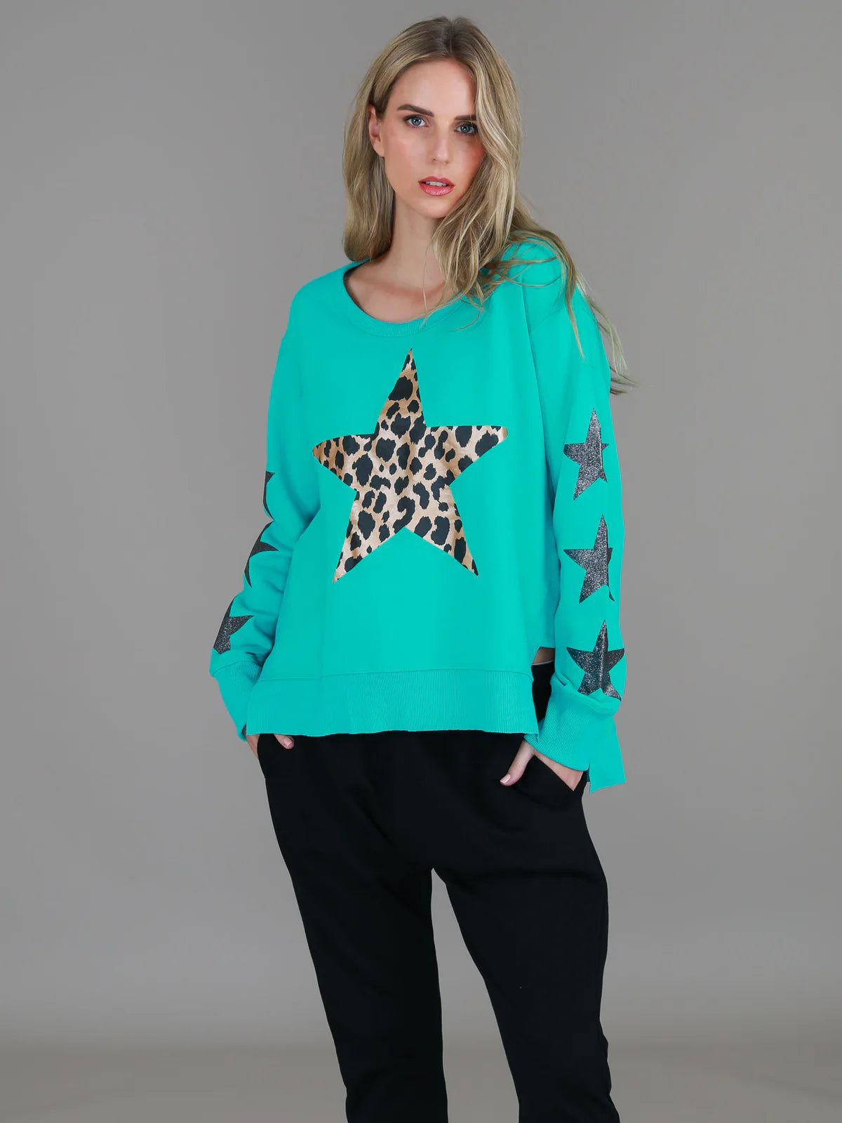 Sydney Leopard Star Sweater - Aquatic