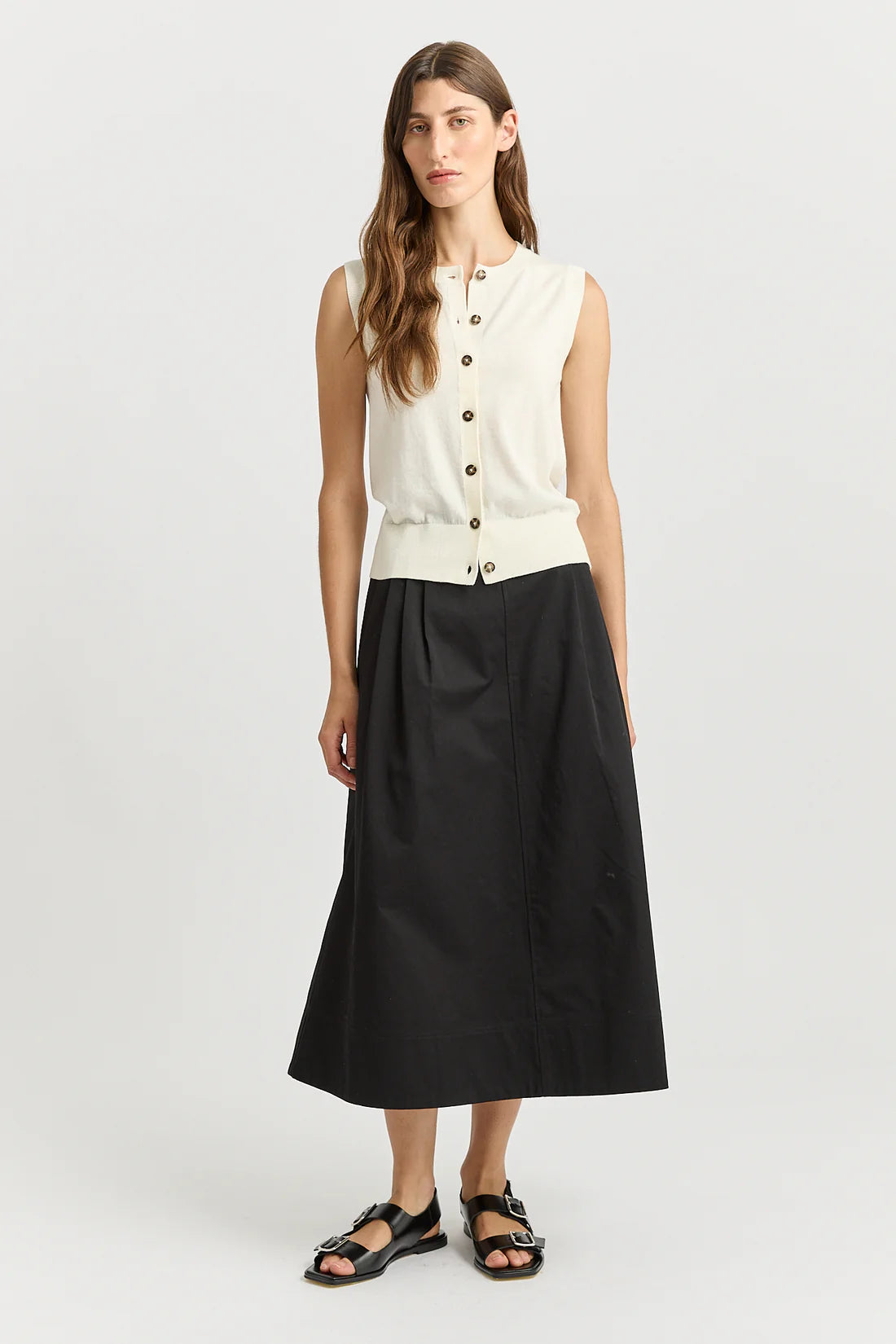 Fine Button Tank - White