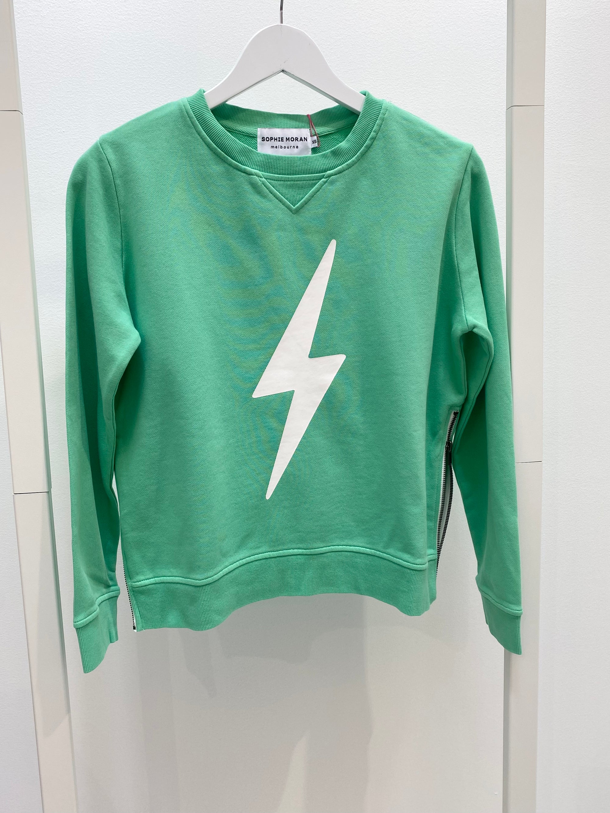 Lightning Bolt Zip Sweatshirt – Minty Green & White