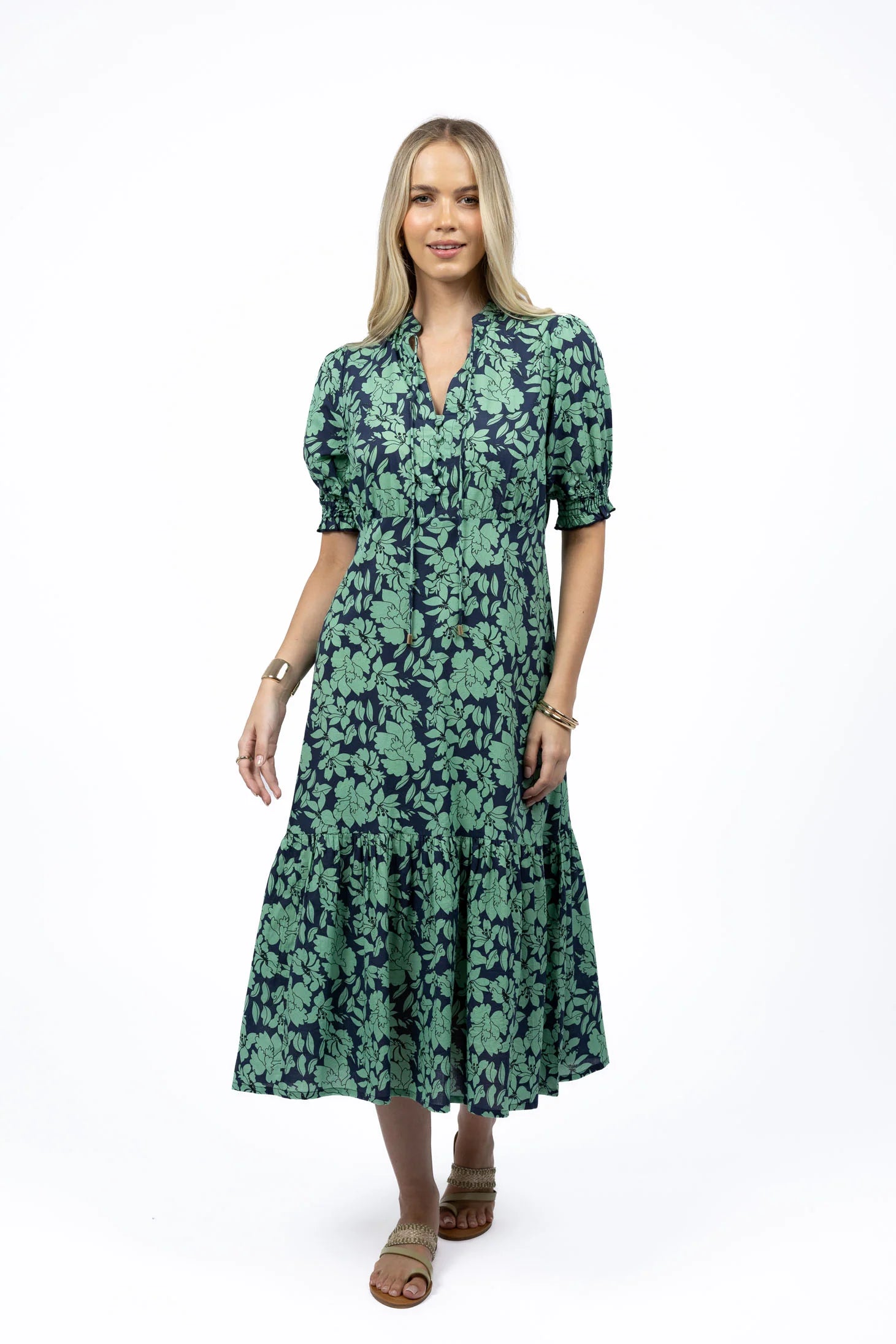 Fleur Midi Dress - Navy/Mint