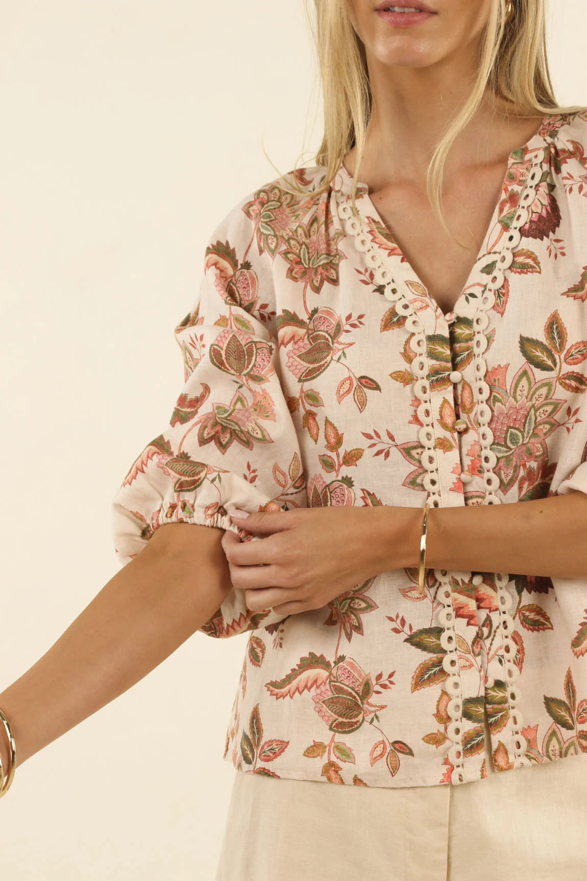 V-neck linen blouse