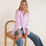 Boyfriend Linen Shirt - Mauve Over Beige