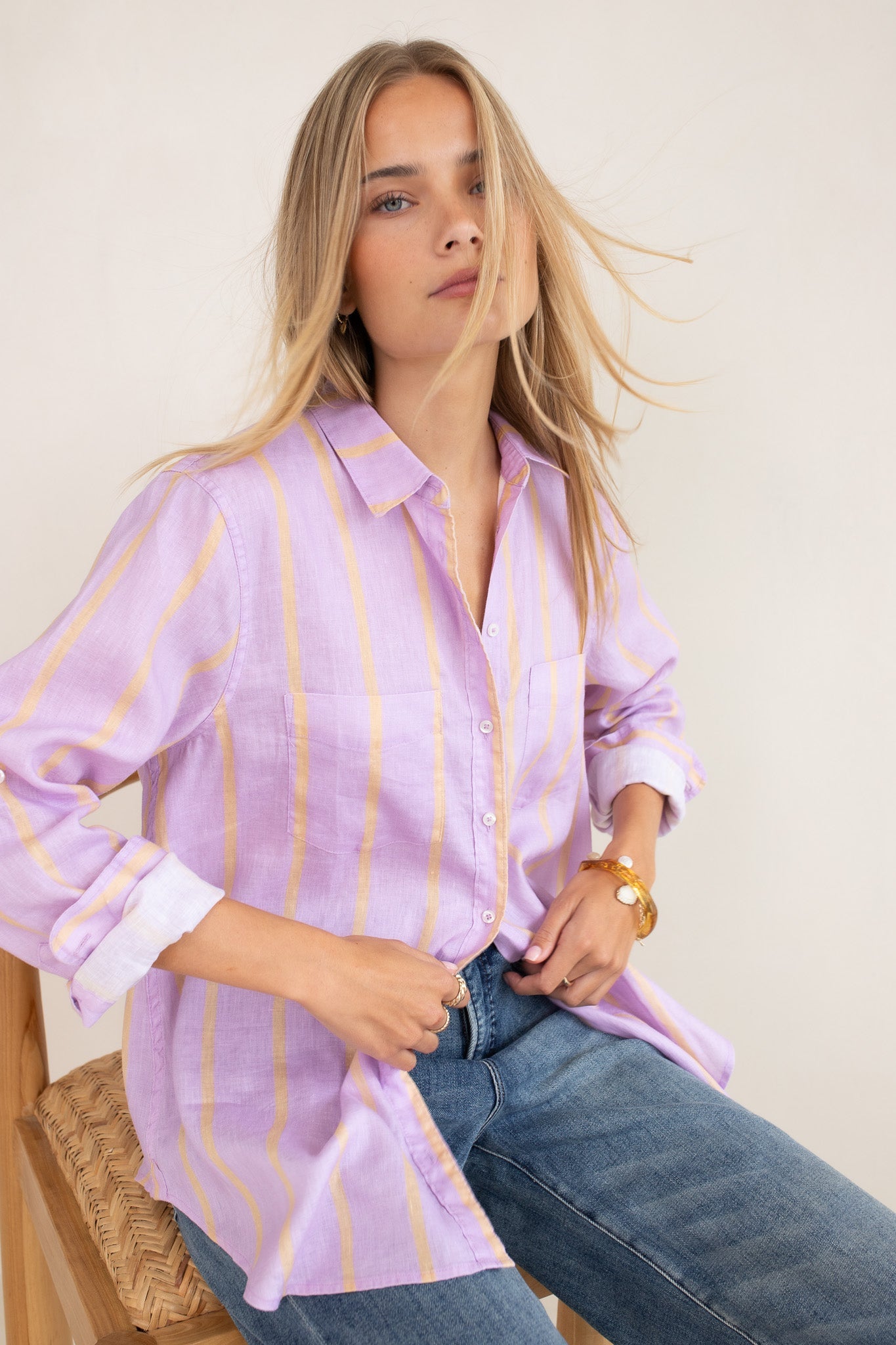 Boyfriend Linen Shirt - Mauve Over Beige