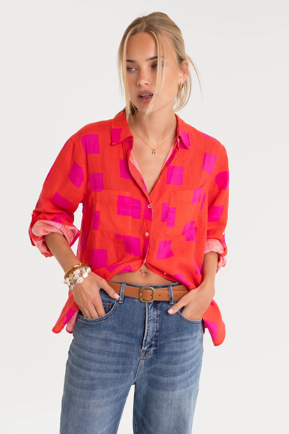 Boyfriend Linen Shirt - Tequila Sunrise