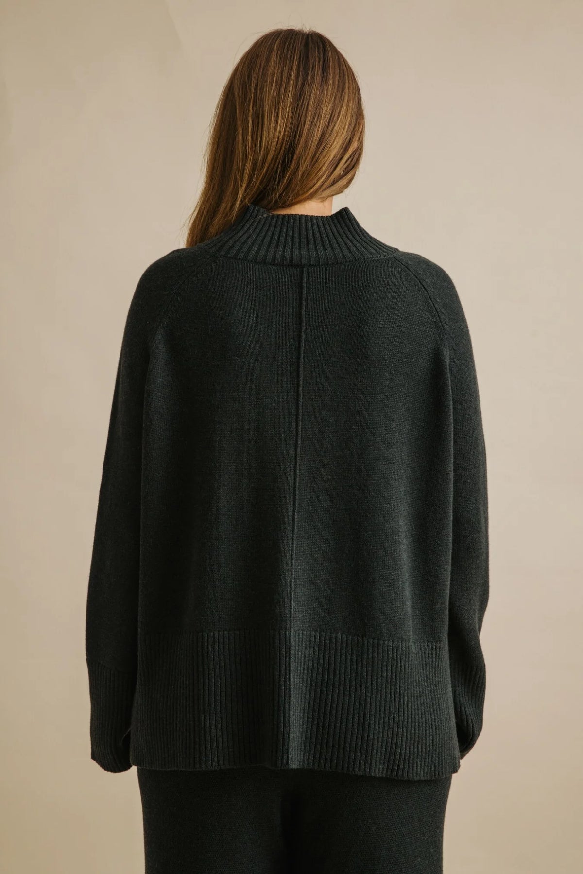 Harmony Merino Cotton Mock Neck Pullover - Pine