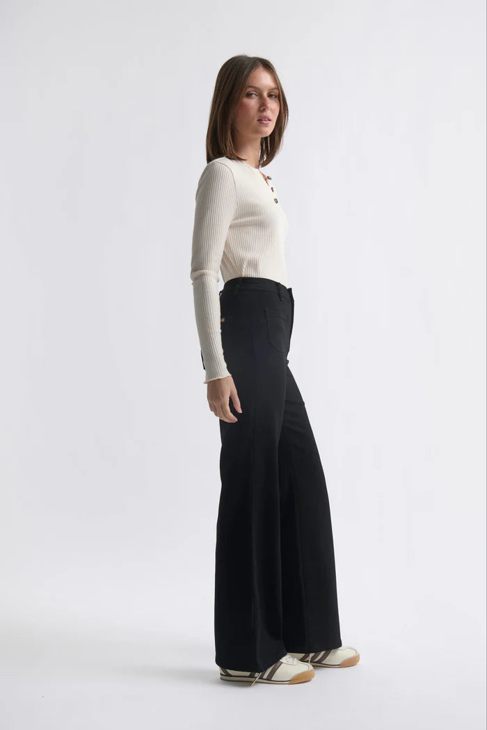 High rise wide leg black jean