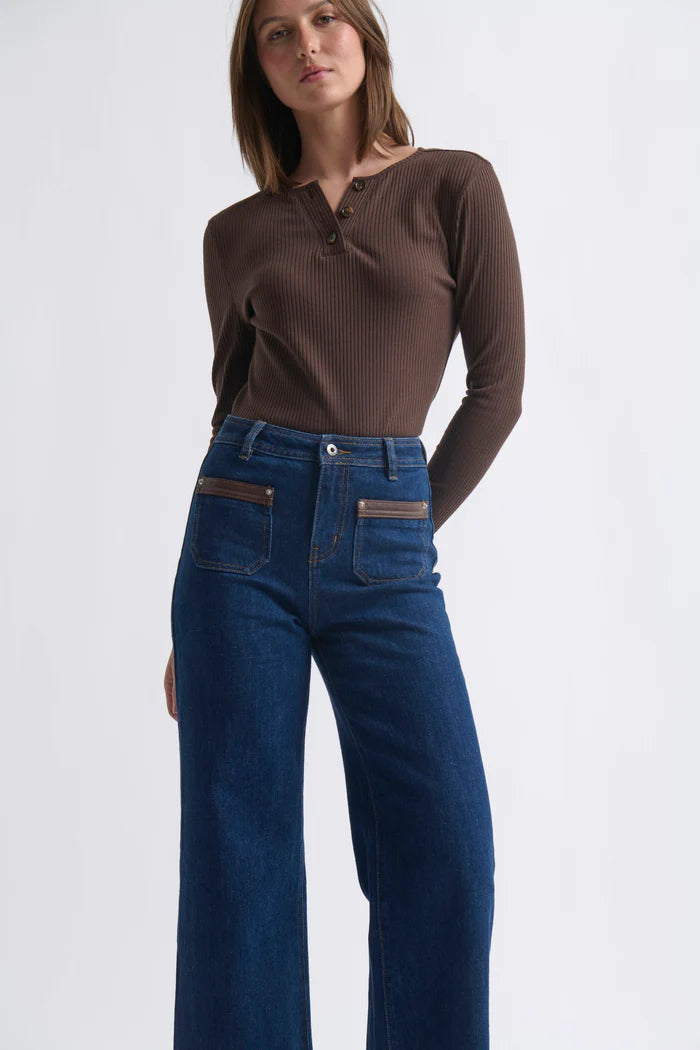 Kireina Harper Jean | Leather Pocket - Palisade Blue