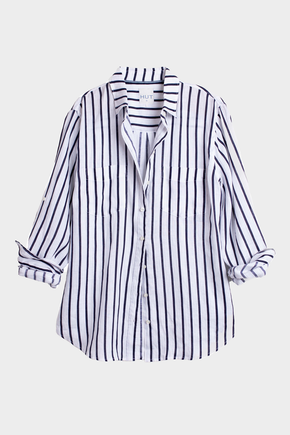 Stripe Boyfriend Linen Shirt - Navy and White