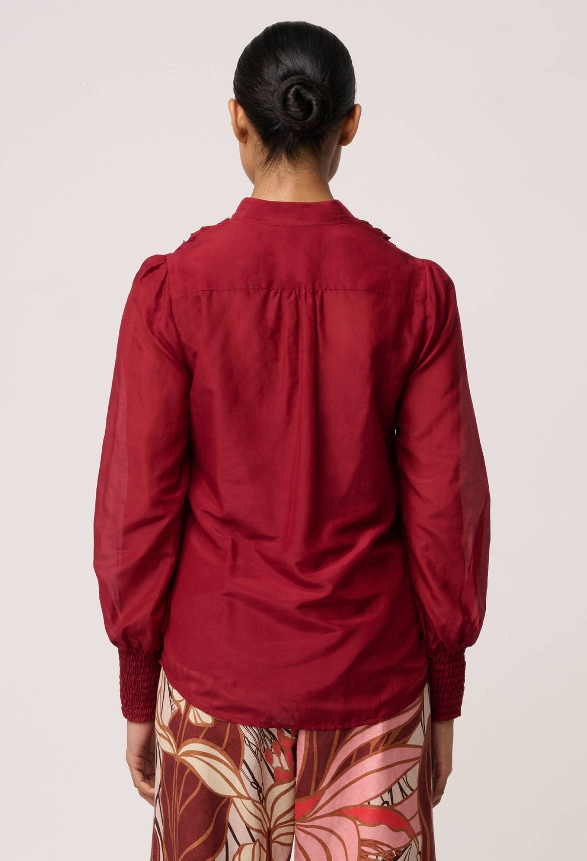 Gillian Smocked Shirt - Ruby