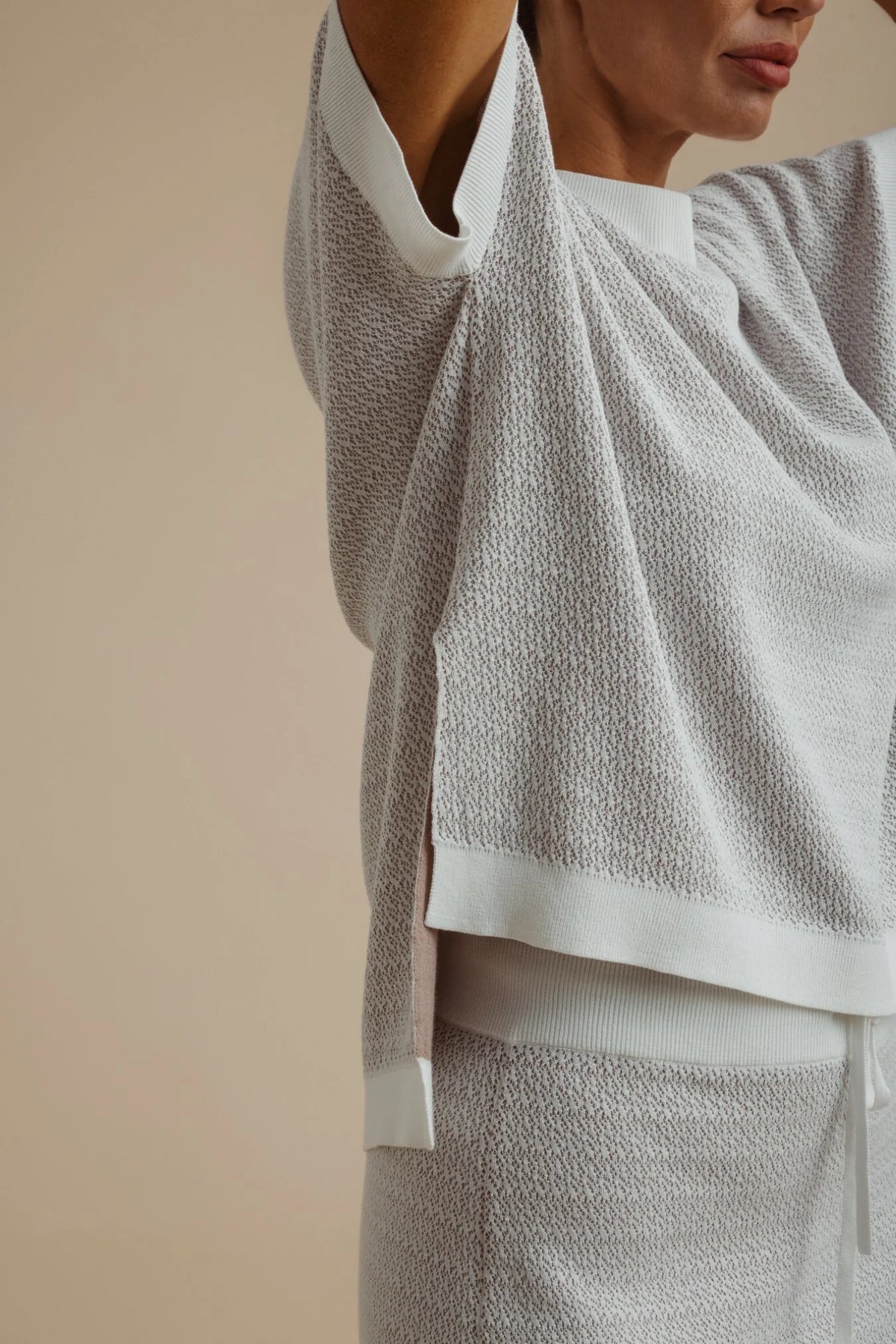 Crepe Knitted Tee Pullover - Salt/Granite