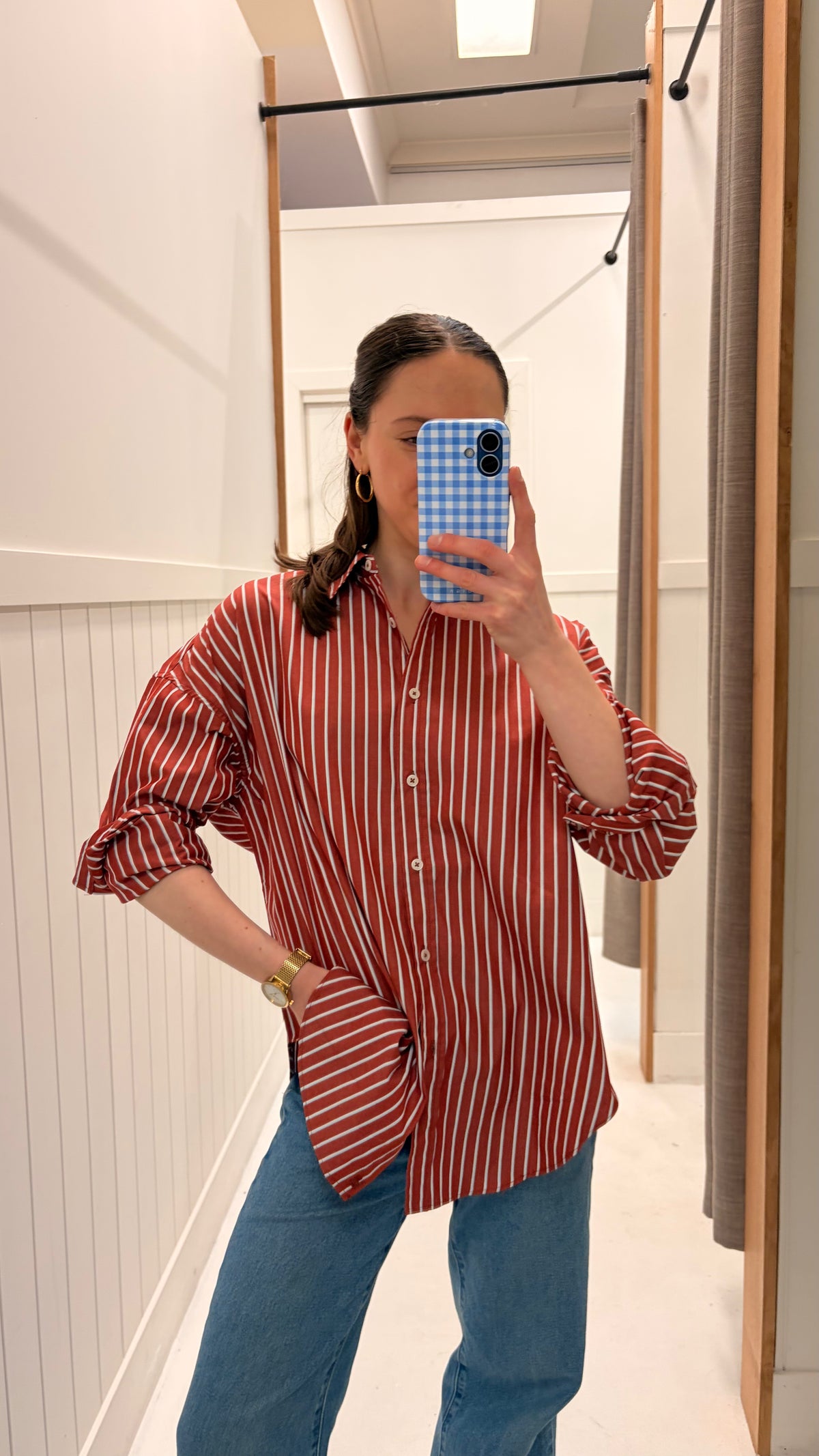 Mara Oversized LS Shirt - Henna/Azue/Natural