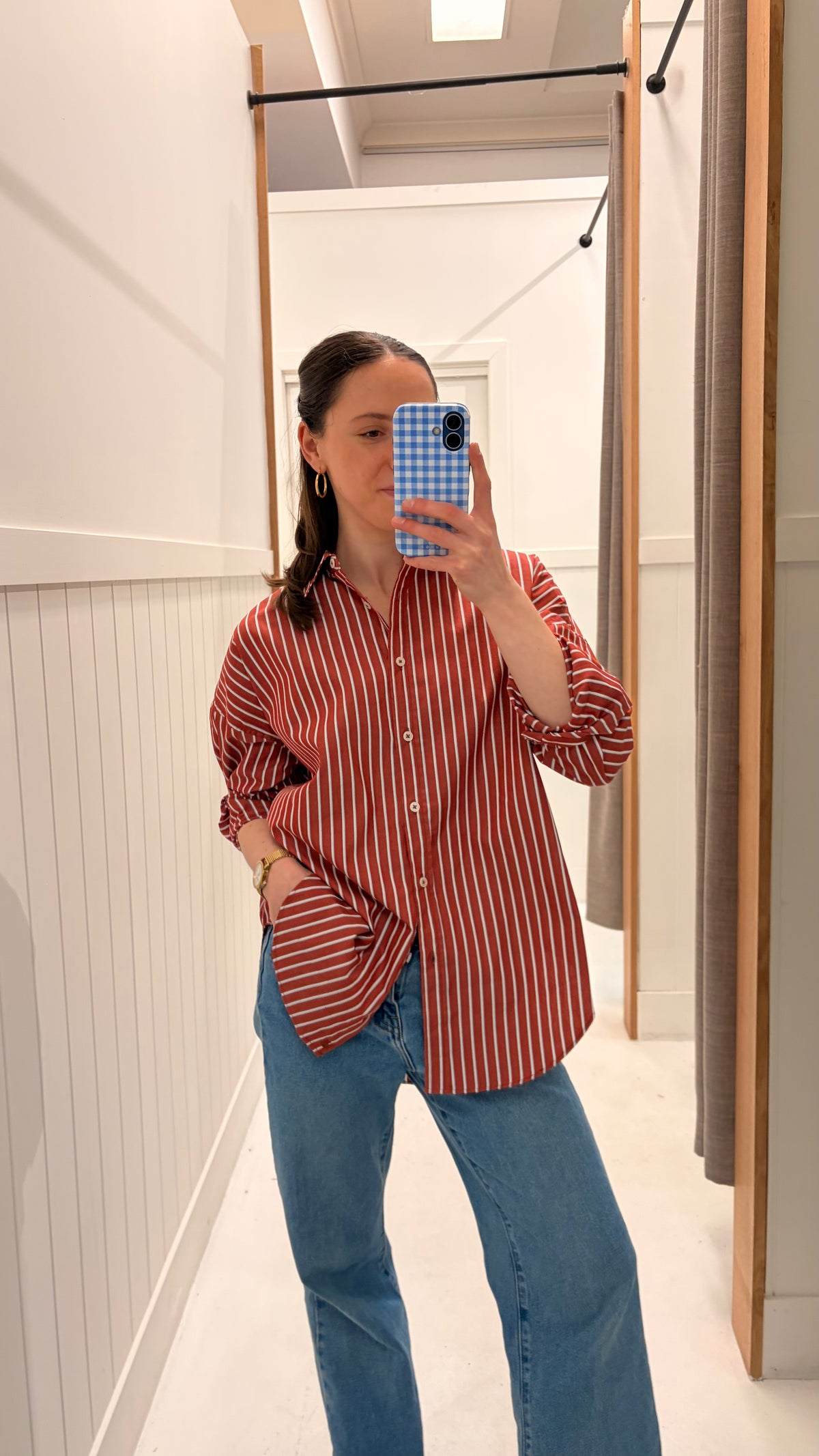 Mara Oversized LS Shirt - Henna/Azue/Natural