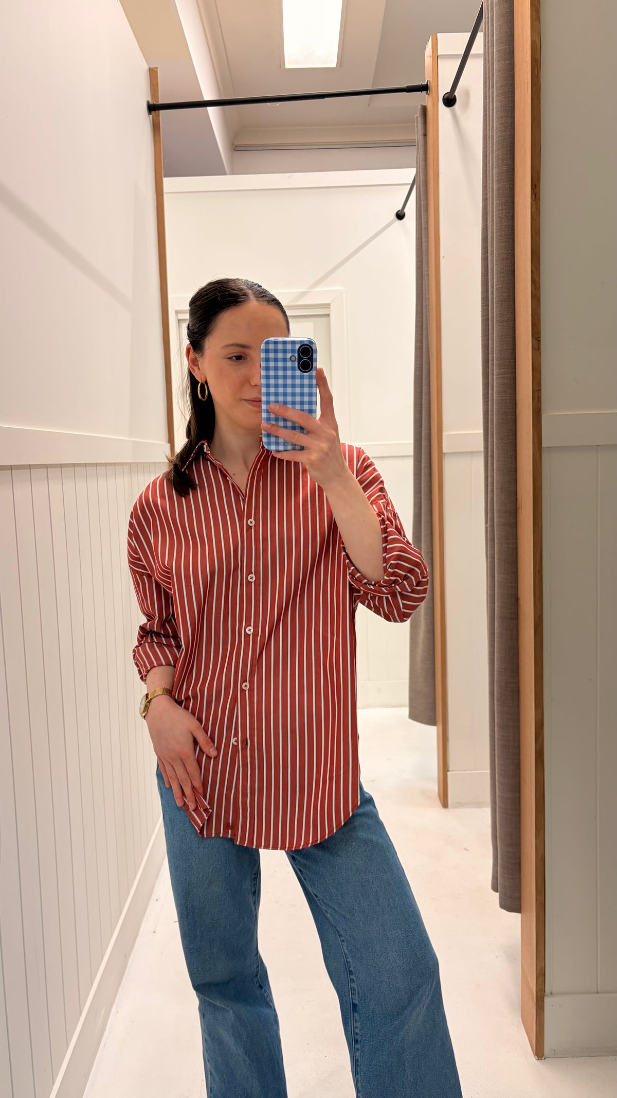 Mara Oversized LS Shirt - Henna/Azue/Natural