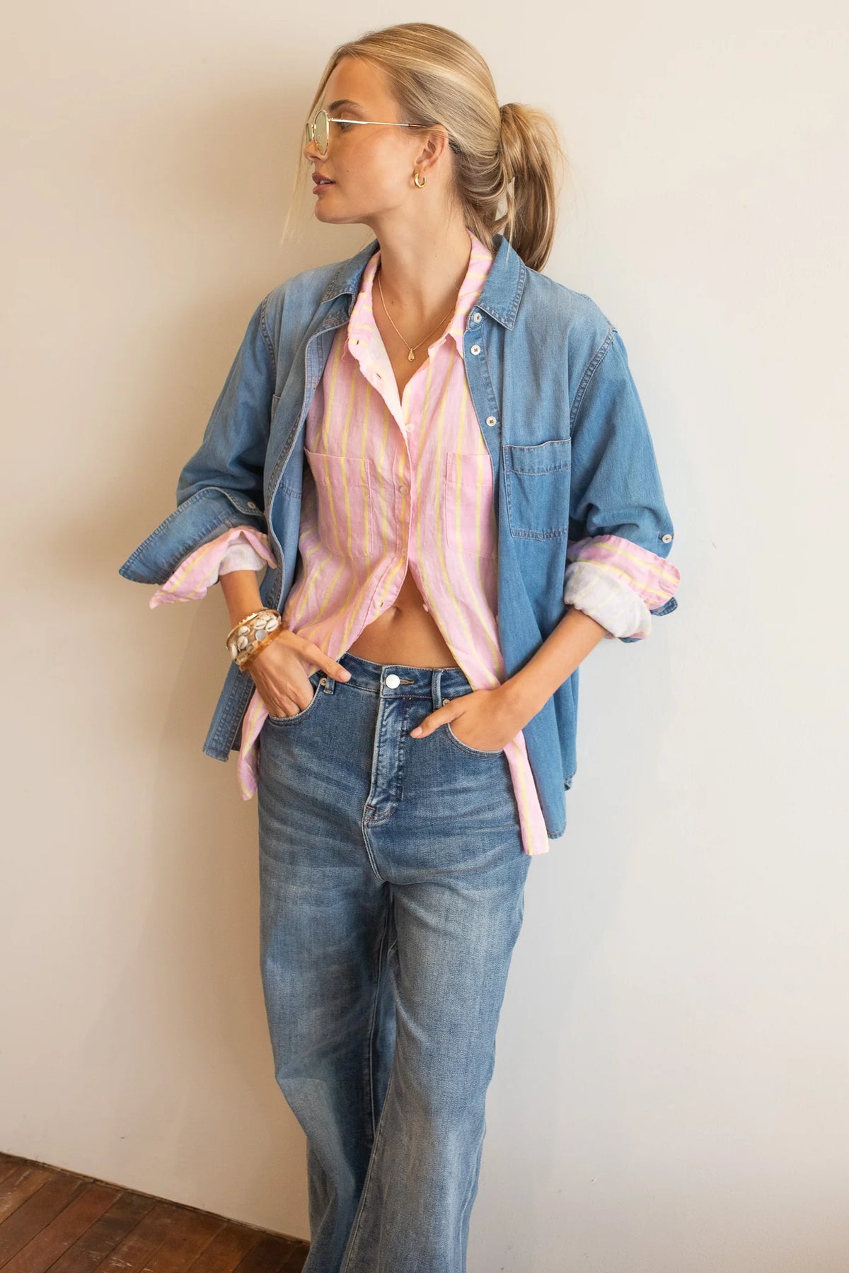 Boyfriend Linen Shirt - Lemon Drop Stripe