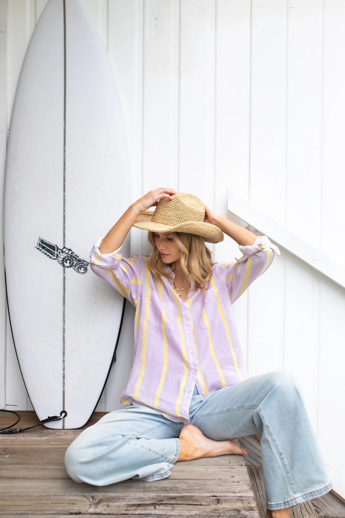 Boyfriend Linen Shirt - Sunshine Mauve Stripe