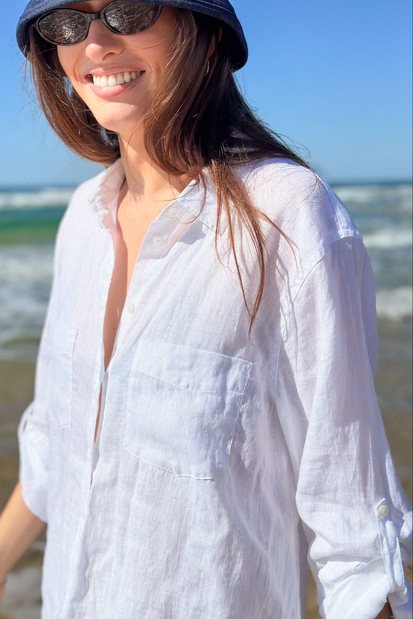 Two Pocket Boyfriend Linen Shirt - White