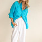Hut Boyfriend Linen Shirt - Reef Blue
