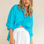 Hut Boyfriend Linen Shirt - Reef Blue