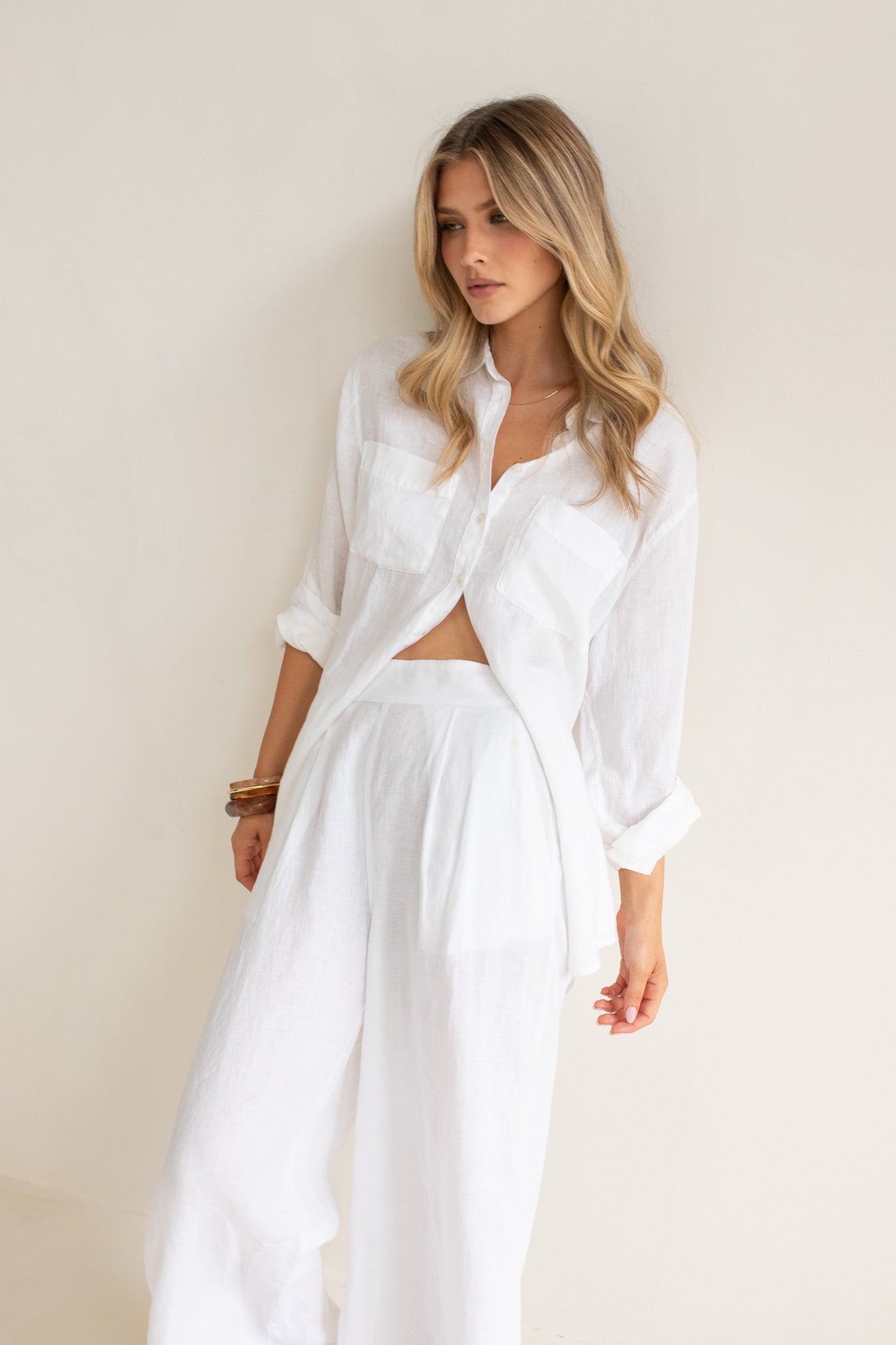Two Pocket Boyfriend Linen Shirt - White