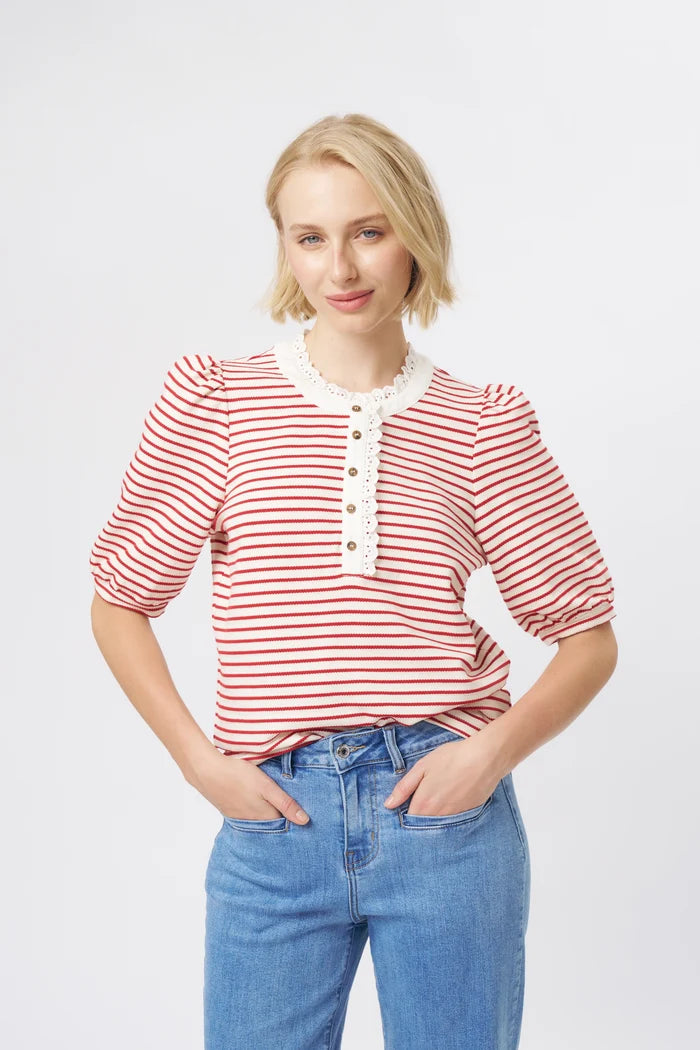 Jacqueline Top - White/Red Stripe