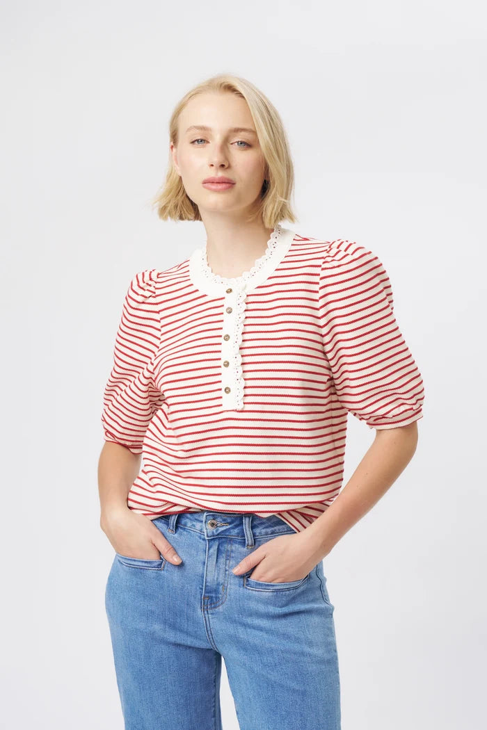 Jacqueline Top - White/Red Stripe
