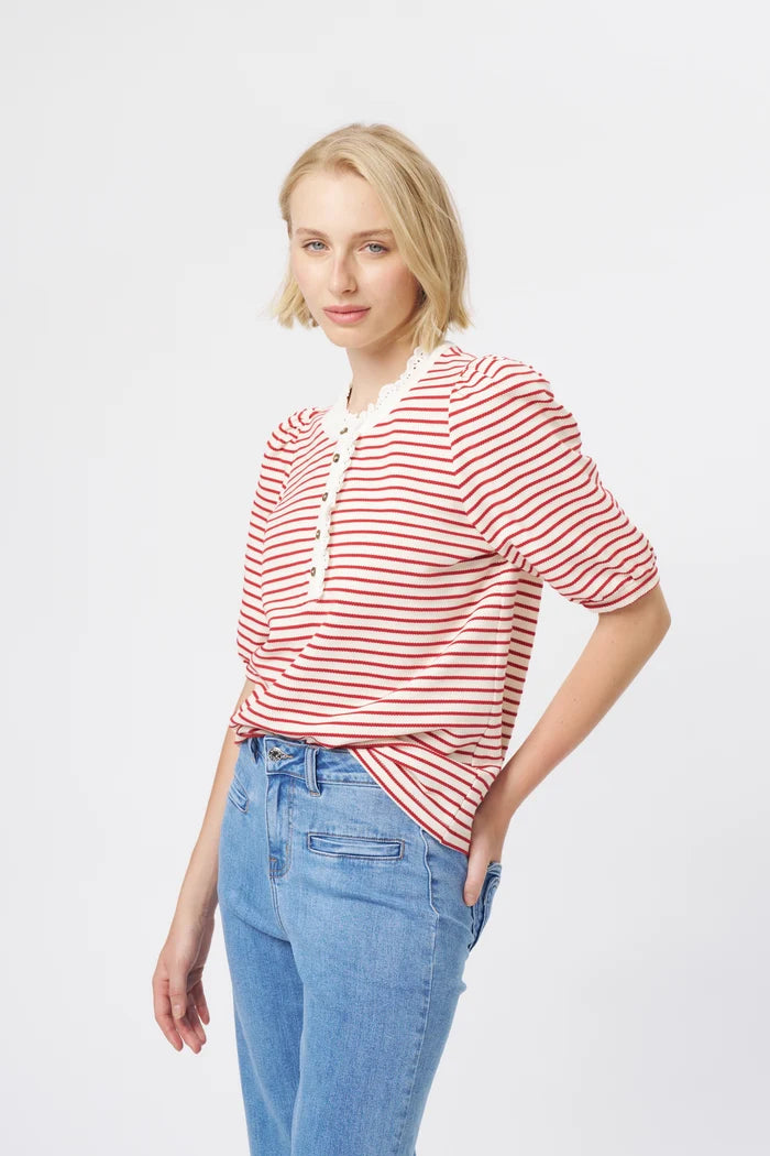 Jacqueline Top - White/Red Stripe