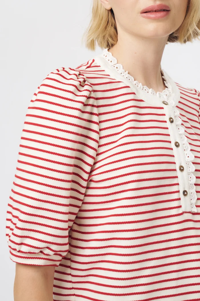 Jacqueline Top - White/Red Stripe